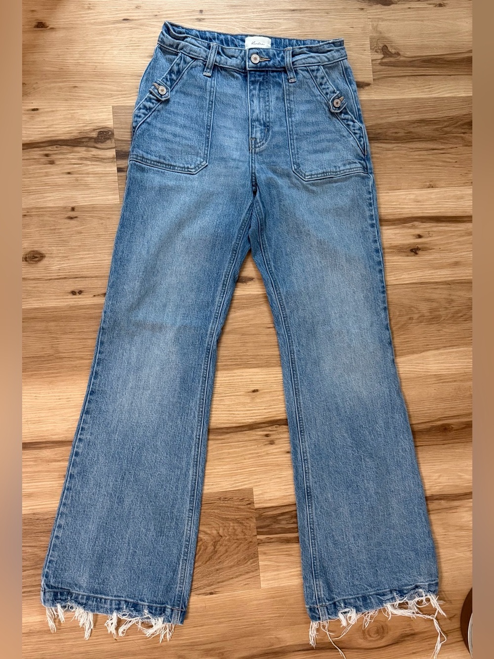 KanCan Light Blue Wide-Leg High-Rise Jeans with Frayed Bottom
